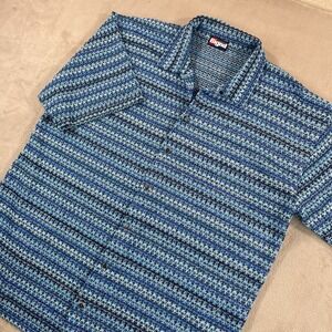 Blue Patterned Short-Sleeve Men's Shirt